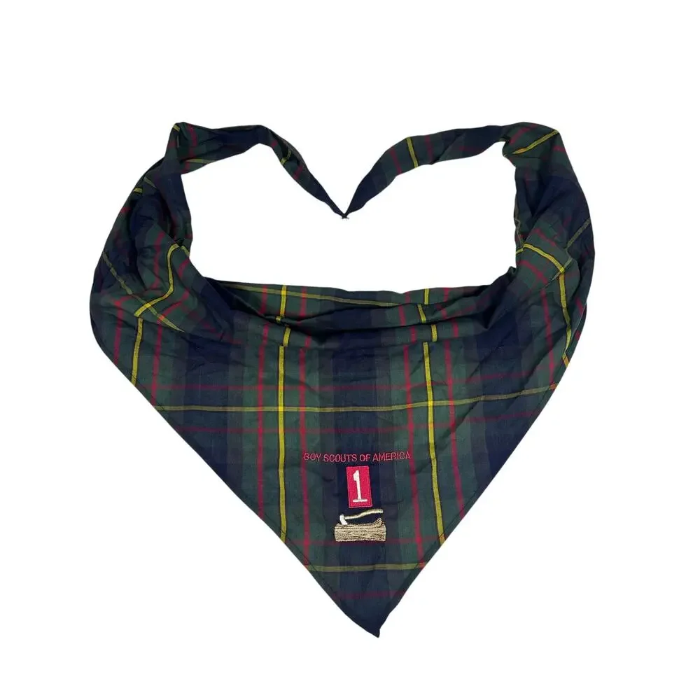 Vintage Triangle- Plaid Scarf- Rustic- Boy Scouts- Camping Outdoors- OSFM Cotton